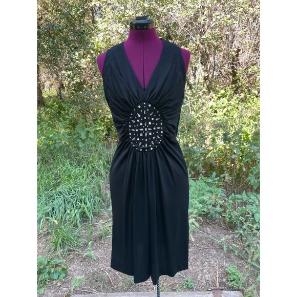 Vintage 1970s Slinky Black Dress With Glass Rhinestones S/M - Picture 16 of 16